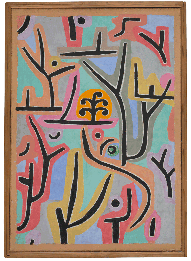 A mixed media work on burlap by Paul Klee, titled Park bei Lu., 1938, 129 ‚ÄãPark Near Lu., 1938, 129, dated 1938.